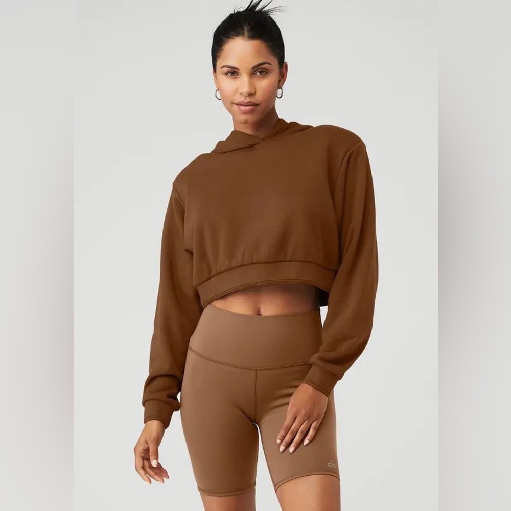 ALO | Cropped Headliner Shoulder Pad Hoodie - Picture 3 of 14